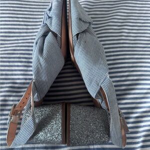 Blue & White Striped Sandal Sling Back with silver glitterer heel size 8.5